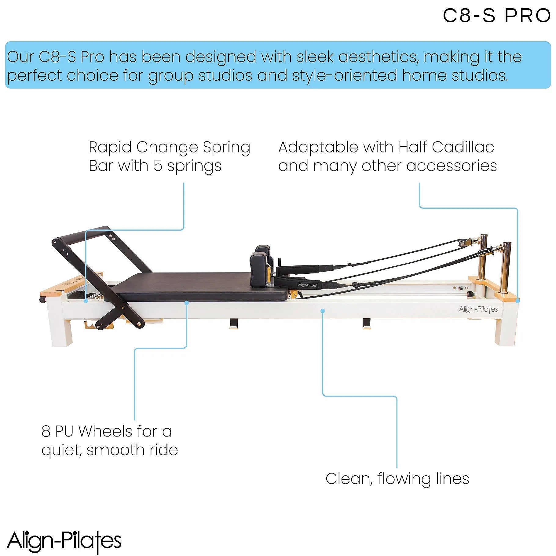 Align-Pilates C8-S Pro Pilates Reformer with Half Cadillac