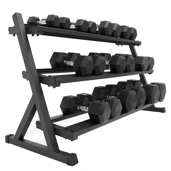 Force USA 3 Tier rubber hex dumbell rack